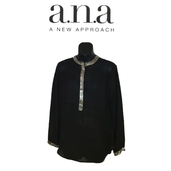a.n.a A NEW APPROACH BLACK TOP SEQUINS DETAILS - Picture 2 of 4